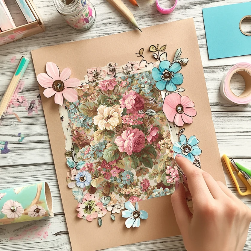 Paquete de 36 hojas de papel para álbum de recortes de 6 "x 6": estampados florales dibujados a mano para álbumes de recortes, origami, diario basura y bricolaje de tarjetas.