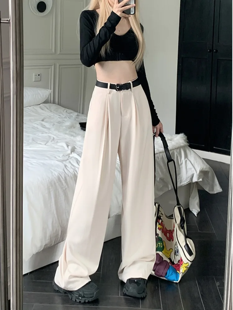 Women Suit Pants Autumn And Winter New Fashion Versatile High Waisted Wide Leg Pants Grey Black Trousers