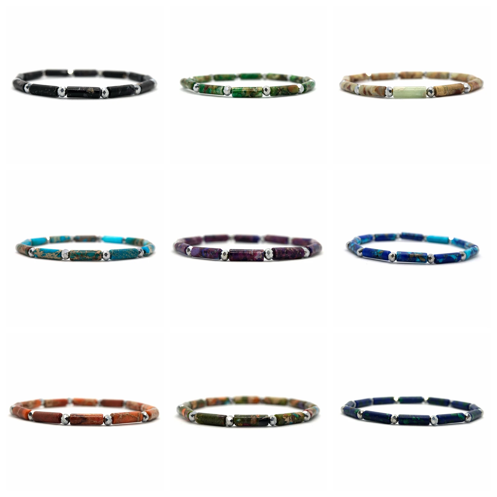 JYSTONE Impression Jasper Cylinder Stretch Bracelet Gemstone Elastic Tube Bracelet Shining Beads Faced Beads Elevates Your Style