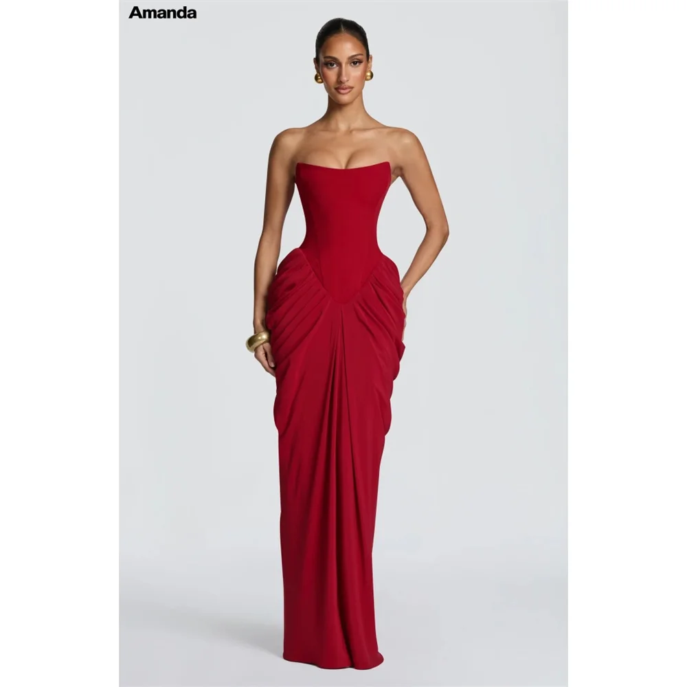 Amanda Customizd Strapless Draped Column dress Prom dress Lace‑up Corset Floor‑length Elegant Women's formal evening gowns 2026