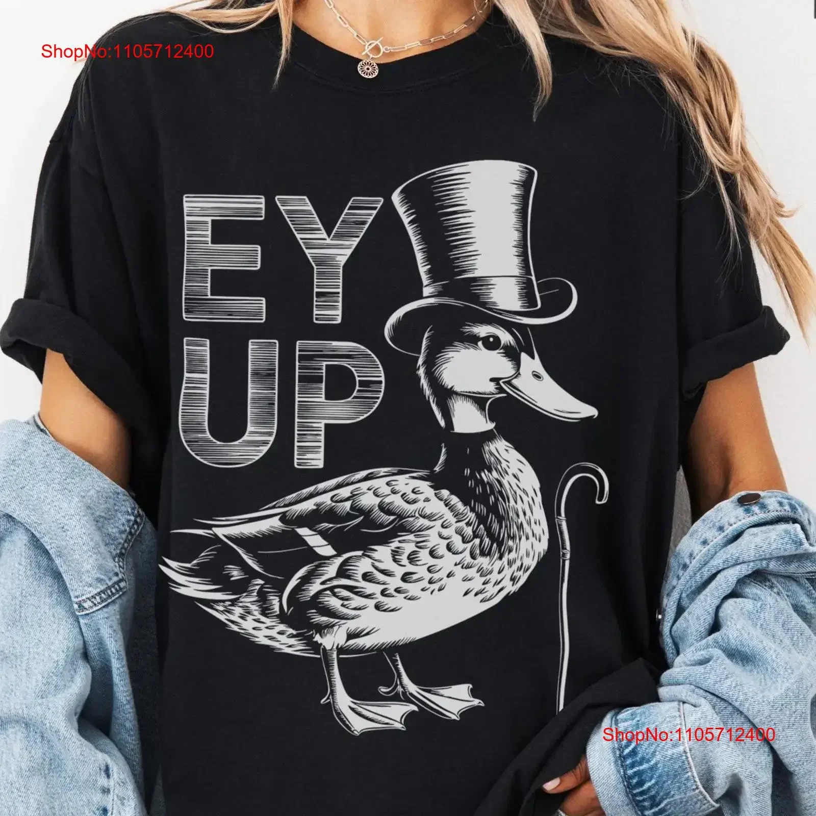 Футболка Ey Up Duck с забавным принтом йоркширской собаки в цилиндре, винтажная, с эффектом потертости, дизайнерская, стильная, мягкая, универсальная, слегка состаренная.