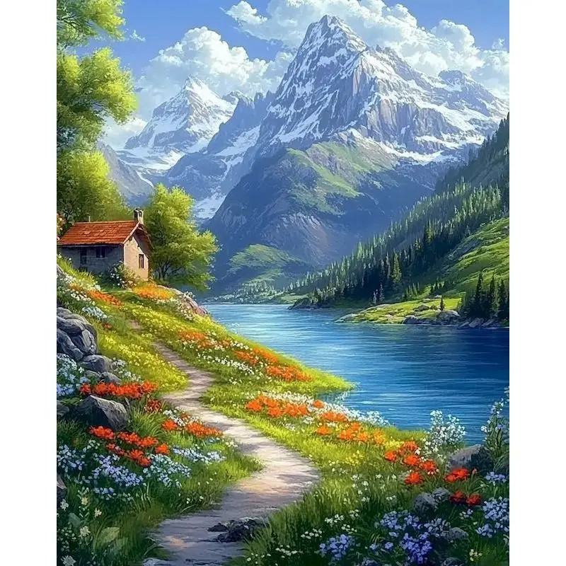 RUOPOTY Paint By Numbers Frameless Coloring By Numbers Mountain Scenery Abstract Handmade Artwork Painting By Numbers