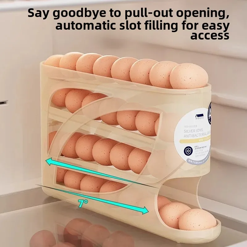 Egg Storage Box Roller Slide Type Food Grade Fridge Side Door Egg Box Preservation Organizer Tool Plastic Material Home Goods