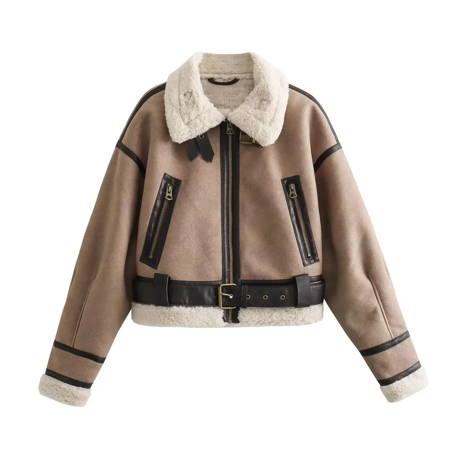 

Autumn and Winter New Women's Leather and Fur Integrated Vintage Motorcycle Style Short Jacket