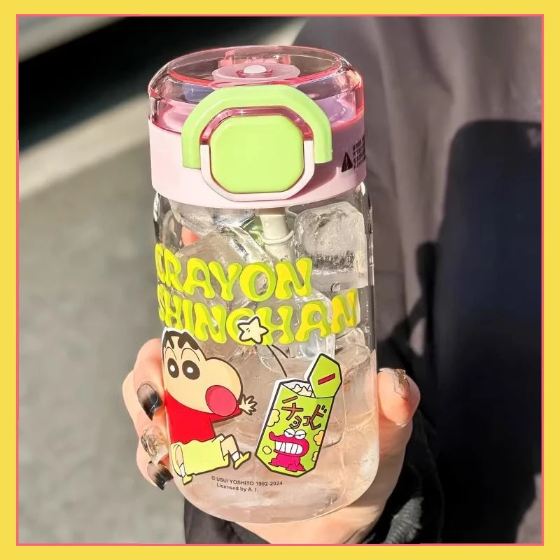 Crayon Xiaoxin Glass Cup for Girls with High Aesthetic Value Summer Straw Water Cup High Temperature Resistant Portable Cute Cup