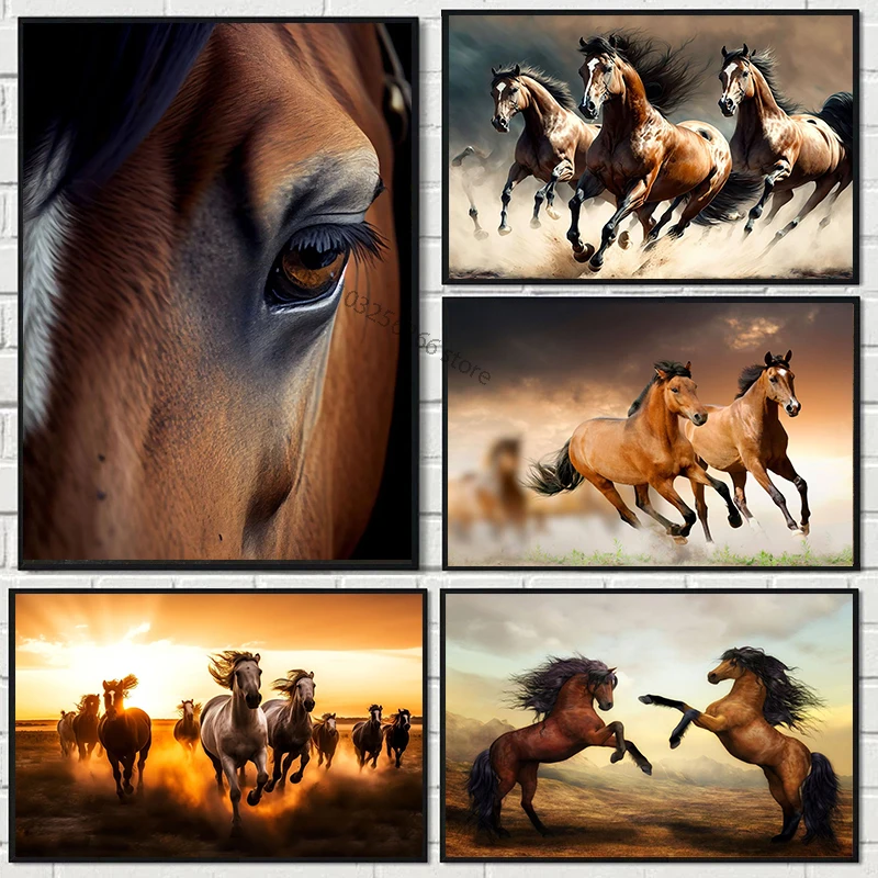 Watercolor/Running Wild Animal/Cross River Powerful Horse Posters Canvas Painting Wall Art Pictures for Livig Bedroom Home Decor