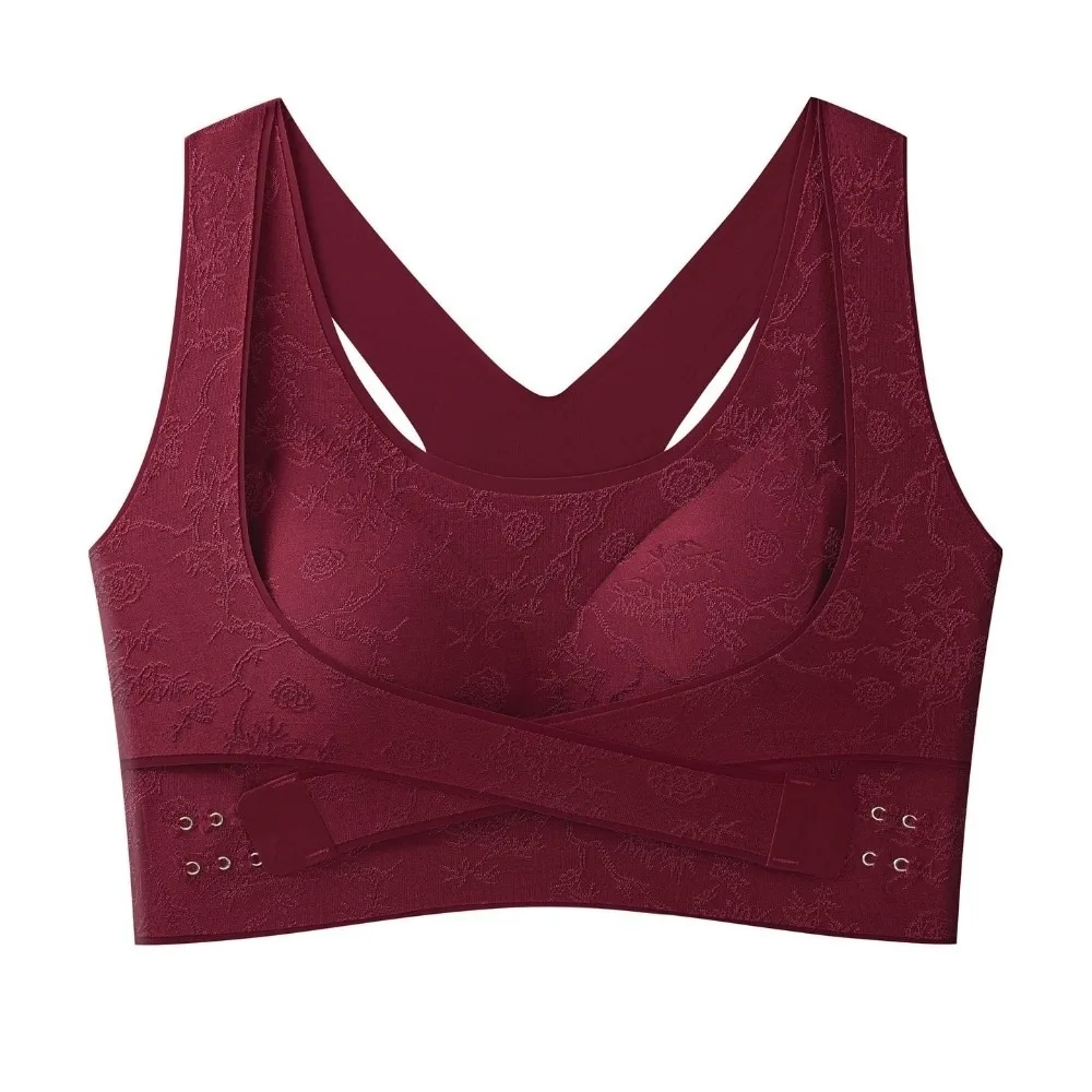 

Embossed Floral Seamless Push Up Bra Cross Back Plus Size Gathered Wireless Bra Side Clasp Underwear Women Female Lingerie