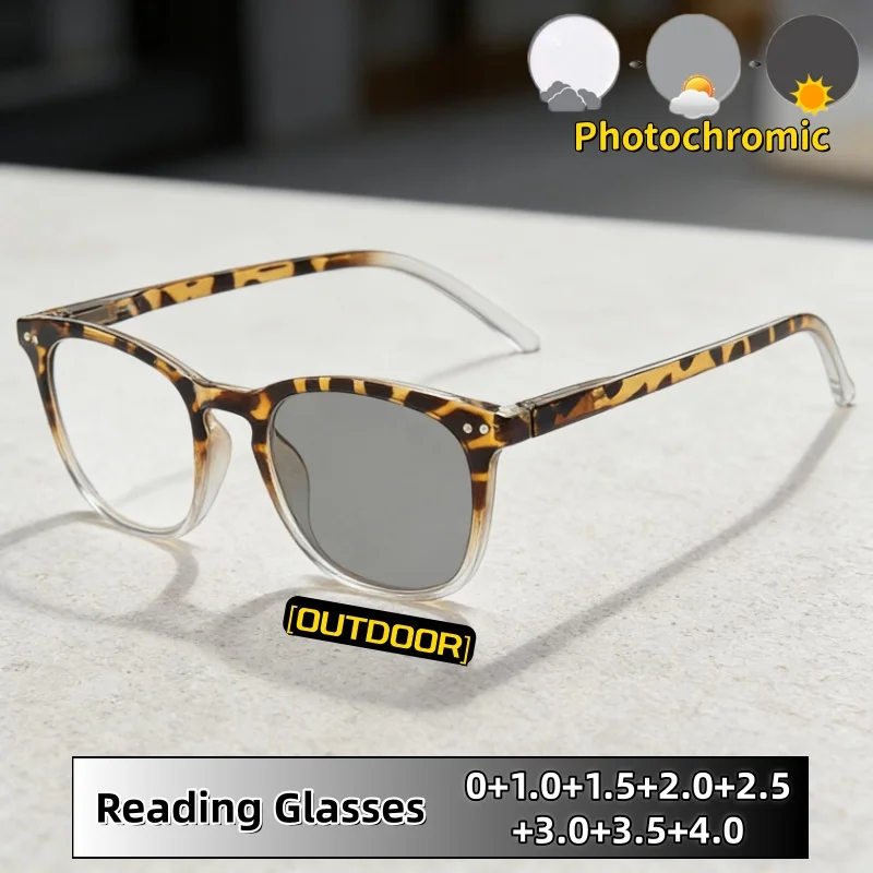 

High-quality Fashion Photochromic Reading Glasses for Women Korean Version Vintage Tortoiseshell Frames Eyewear for Men 0TO +4.0