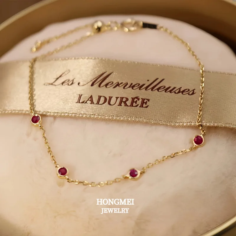 CHOZON S925 Silver 18K Gold Plated Ruby Bracelet French Zodiac Wholesale Dainty Jewelry for Women