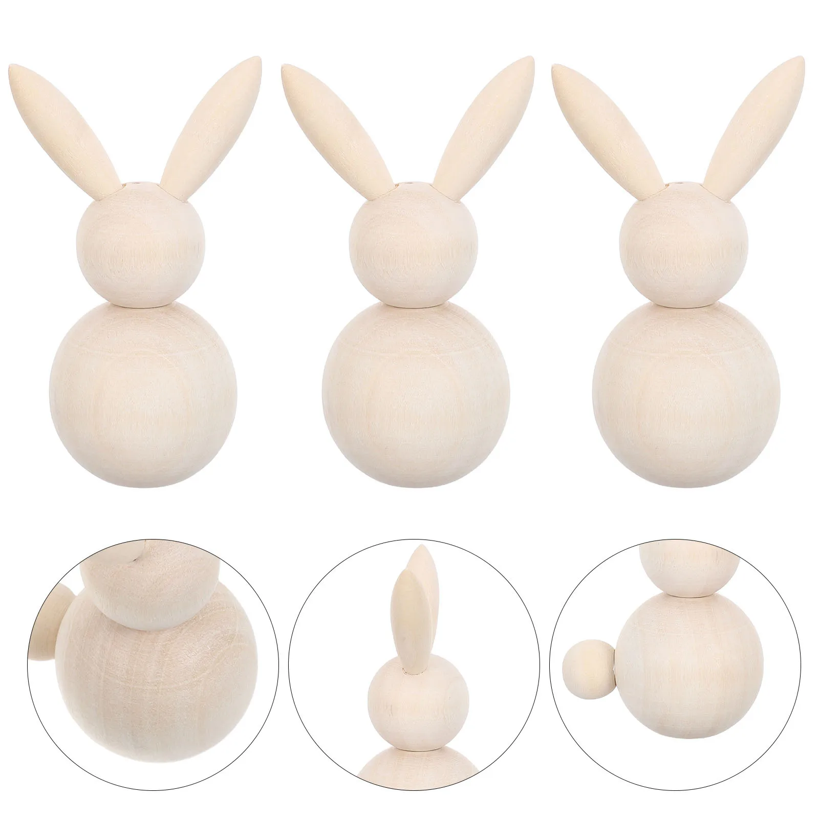 

3Pcs Wooden Rabbit Kit Blank Wood Figures for DIY Craft Unpainted Bunny Ornaments Spring Decor Family Art Project Kids Adults