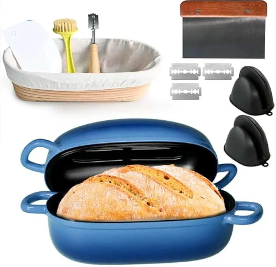 

Чугунная форма для хлеба с крышкой и принадлежностями для выпечки — голландская печь 2,5QT для домашних кустарников