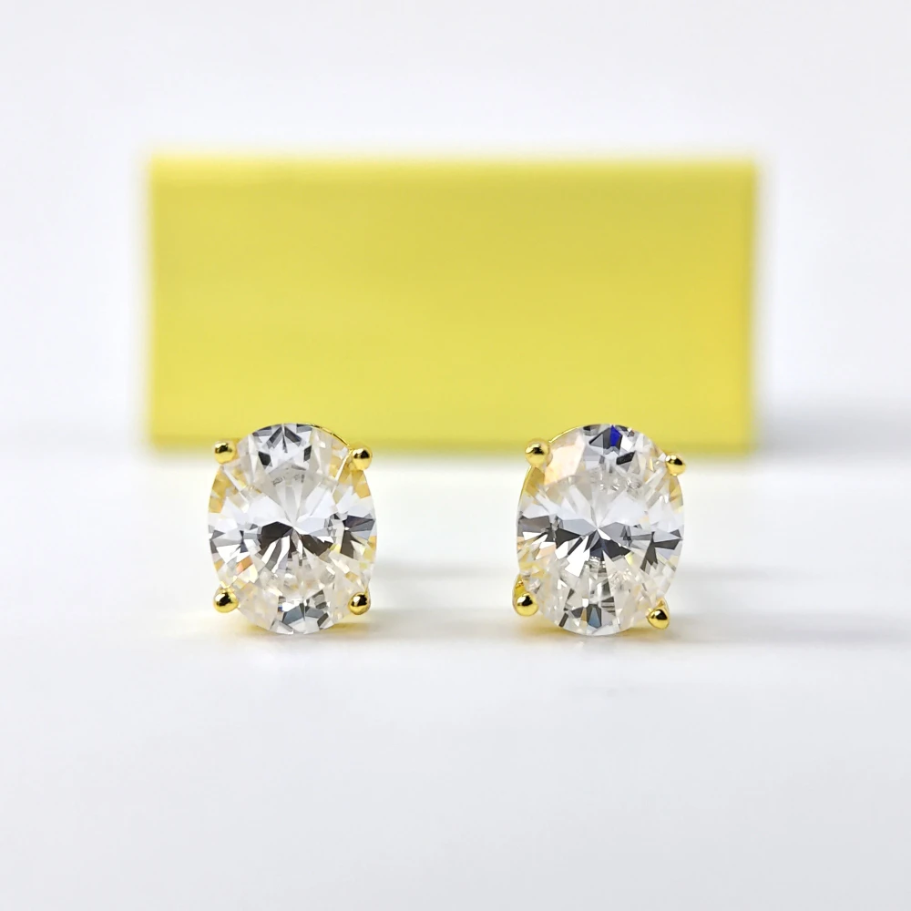 1pair 0.5/1/2Carat S925 Silver Oval Moissanite Stud Earrings, Featuring A Four-prong Design, Stylish and Cool.