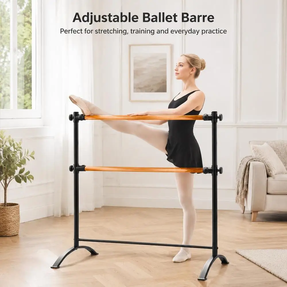 Barre de danse portable double de 1,2 m, en bois de hêtre, hauteur réglable, avec structure métallique robuste pour le yoga, les étirements et l'entraînement, équipement de studio pour la maison et la salle de sport