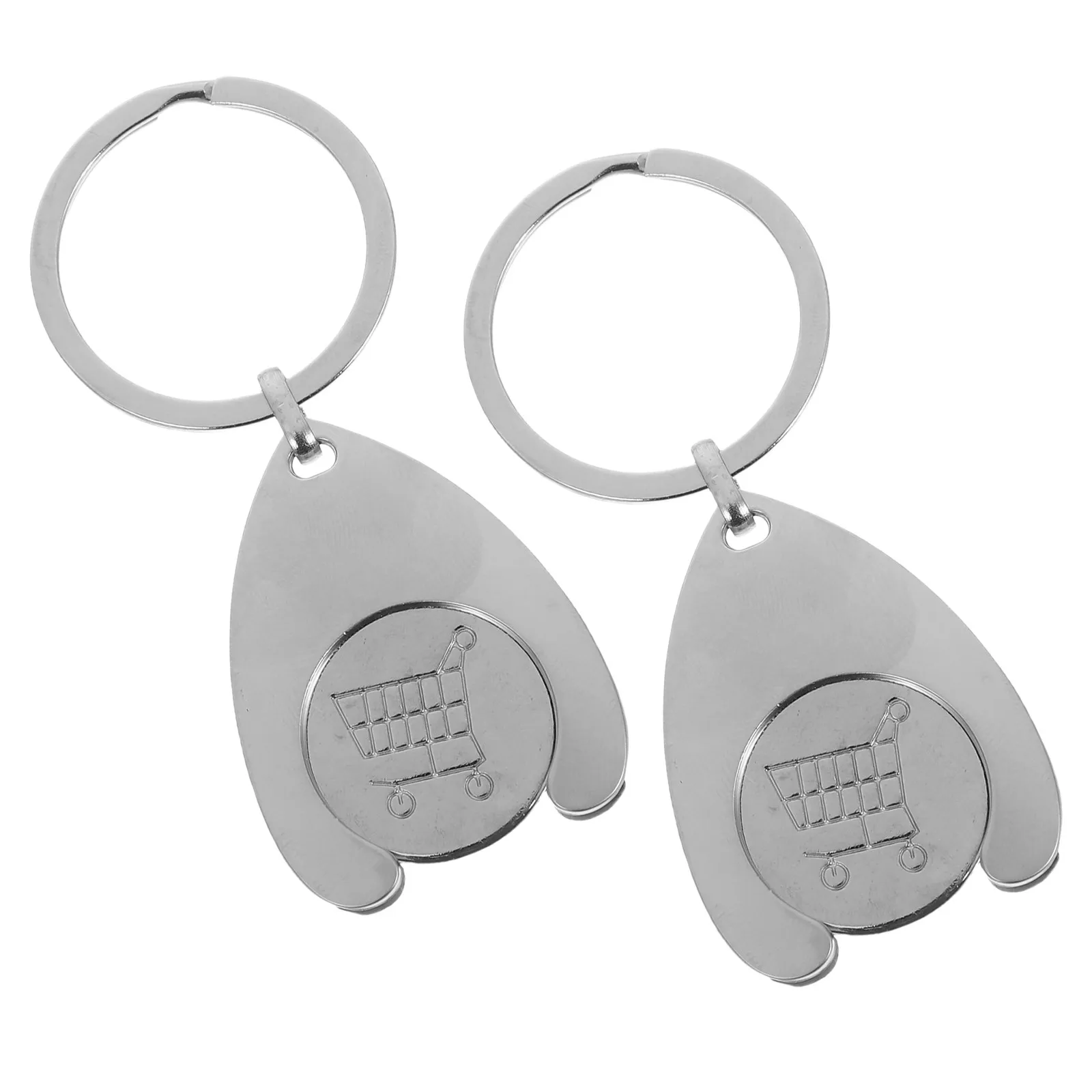 2Pcs Shopping Cart Token Keyring Stainless Steel Trolley Token Keychain Portable Grocery Coin Key Holder Metal Key Hanging Ring