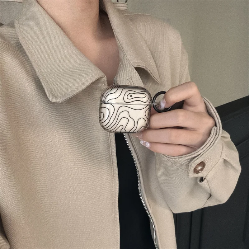 Garis geometris hitam transparan |   Gesper bundar |   Casing headphone |   Hadiah untuk sahabat |   Cocok untuk Airpods 2 3 4 pro/pro2 pro3