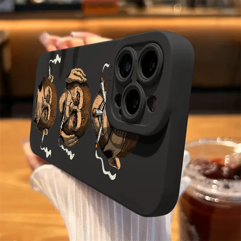 ثلاثة قرود تصميم جرافيك جراب هاتف آيفون 15 14 13 12 11 XR X XS Pro Max 7 8 Plus SE غطاء خلفي صغير من السيليكون الناعم