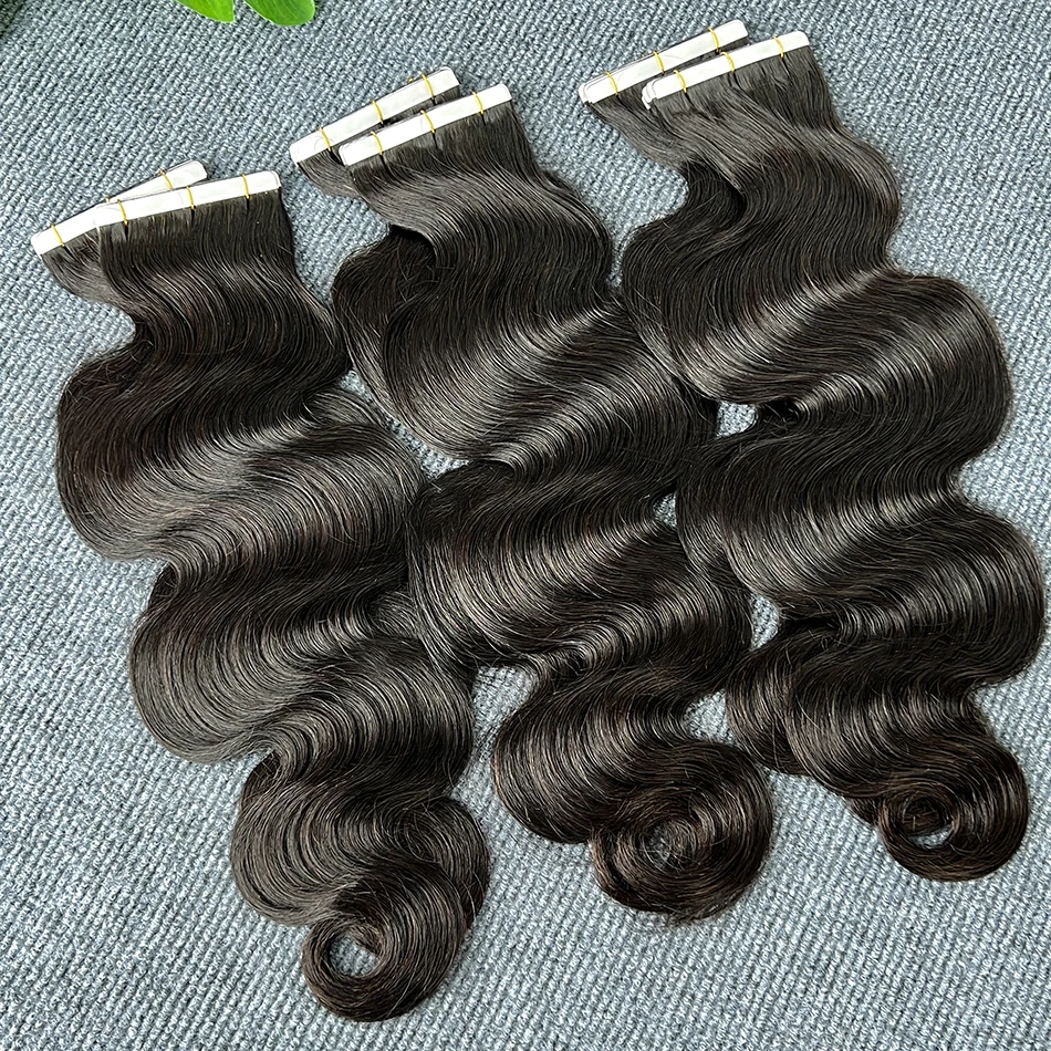 الجسم موجة بو الشريط في وصلات الشعر سلس بو الجلد لحمة اليد تعادل المواد اللاصقة 4x0.8 8x0.8 سم 100% الخام شعر بشري لعذراء #6