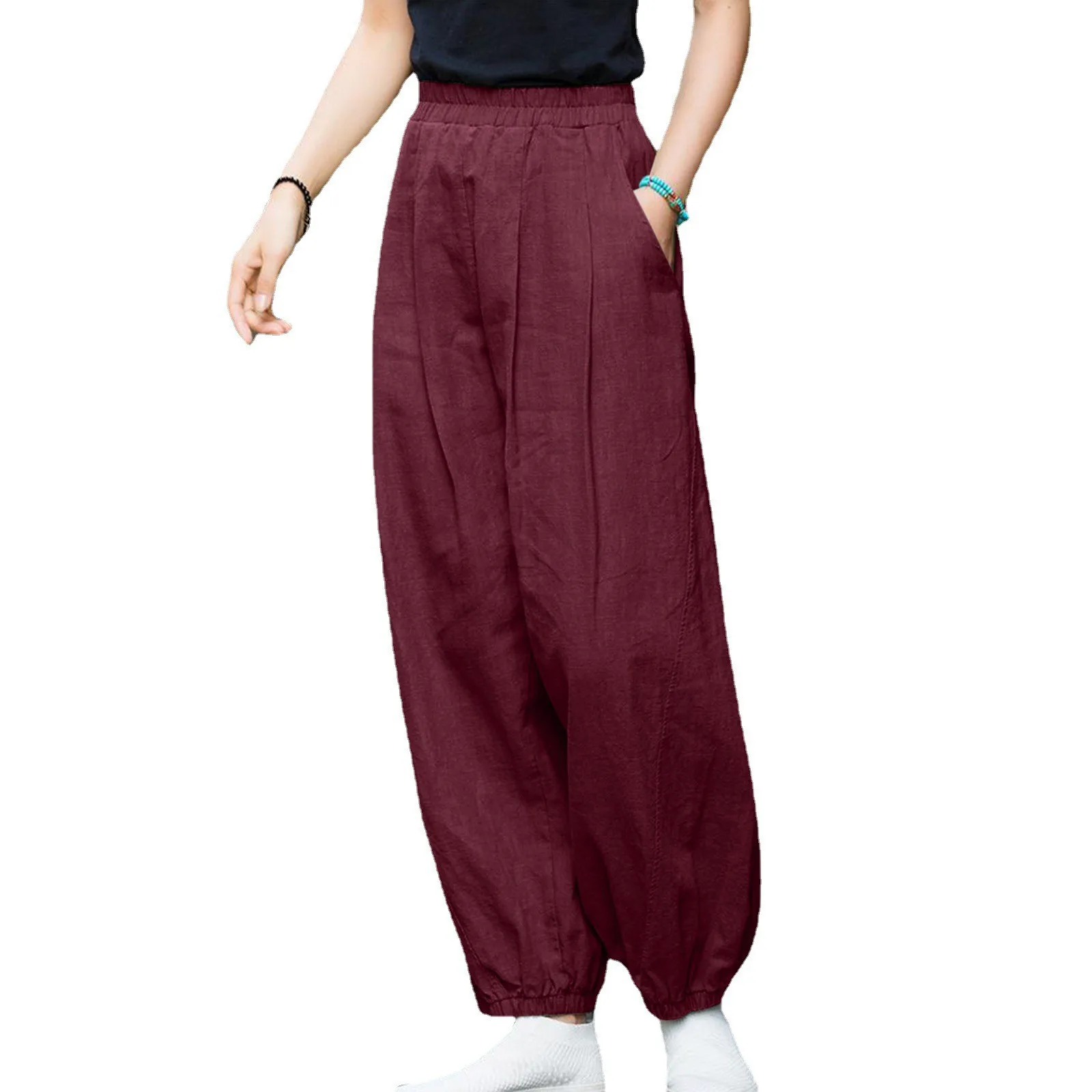 

Summer And Autumn Work Pants Women Pocket Elastic WaistBreathable Trousers Waist Pant Womens Pants Loose Casual Pants 2024