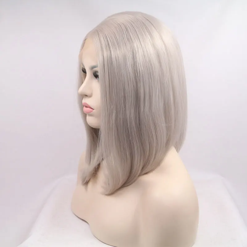 Platin Grey Short Straight Bob Haar synthetische 13x4 Lace Front Perücken hochwertige hitze beständige Faser Haare für Frauen Cosplay