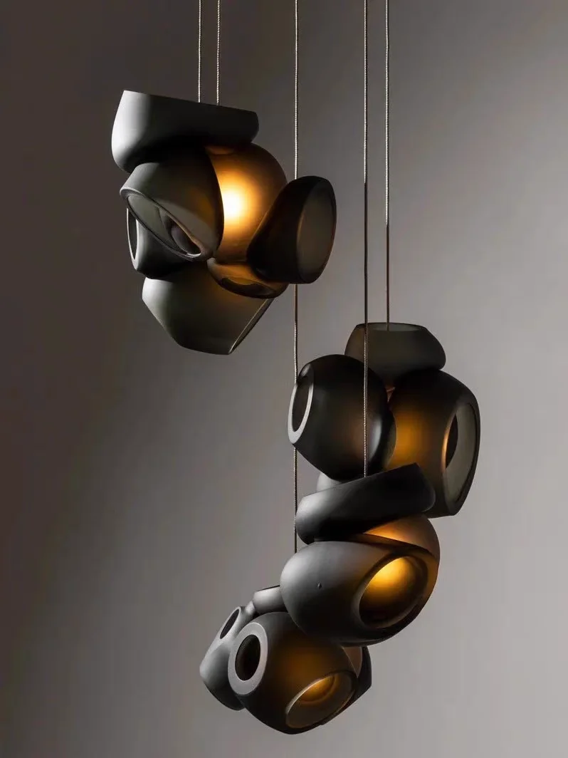 

Geometric Glass G9 LED Pendant Chandelier Light Luxury in Pink Black White for Modern Living Room Home Decoration