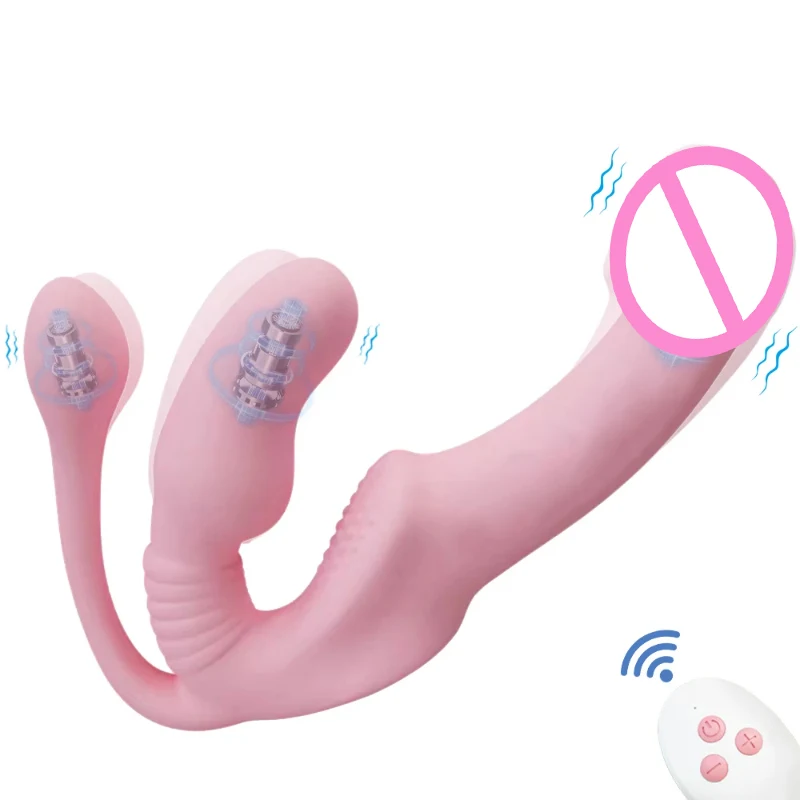 Strapless Strap on Dildo Vibrator Anal Plug Massager Lesbian 3 in 1 Vibrator G-Spot Stimulate Clitoris Sex Toy for Couple