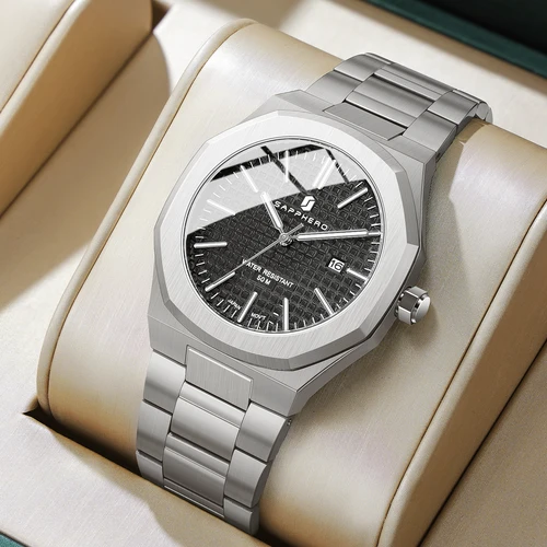 Relojes SAPPHERO para hombre, relojes clásicos de negocios, relojes de acero inoxidable, relojes de alta gama, movimientos importados, reloj de pulsera deportivo