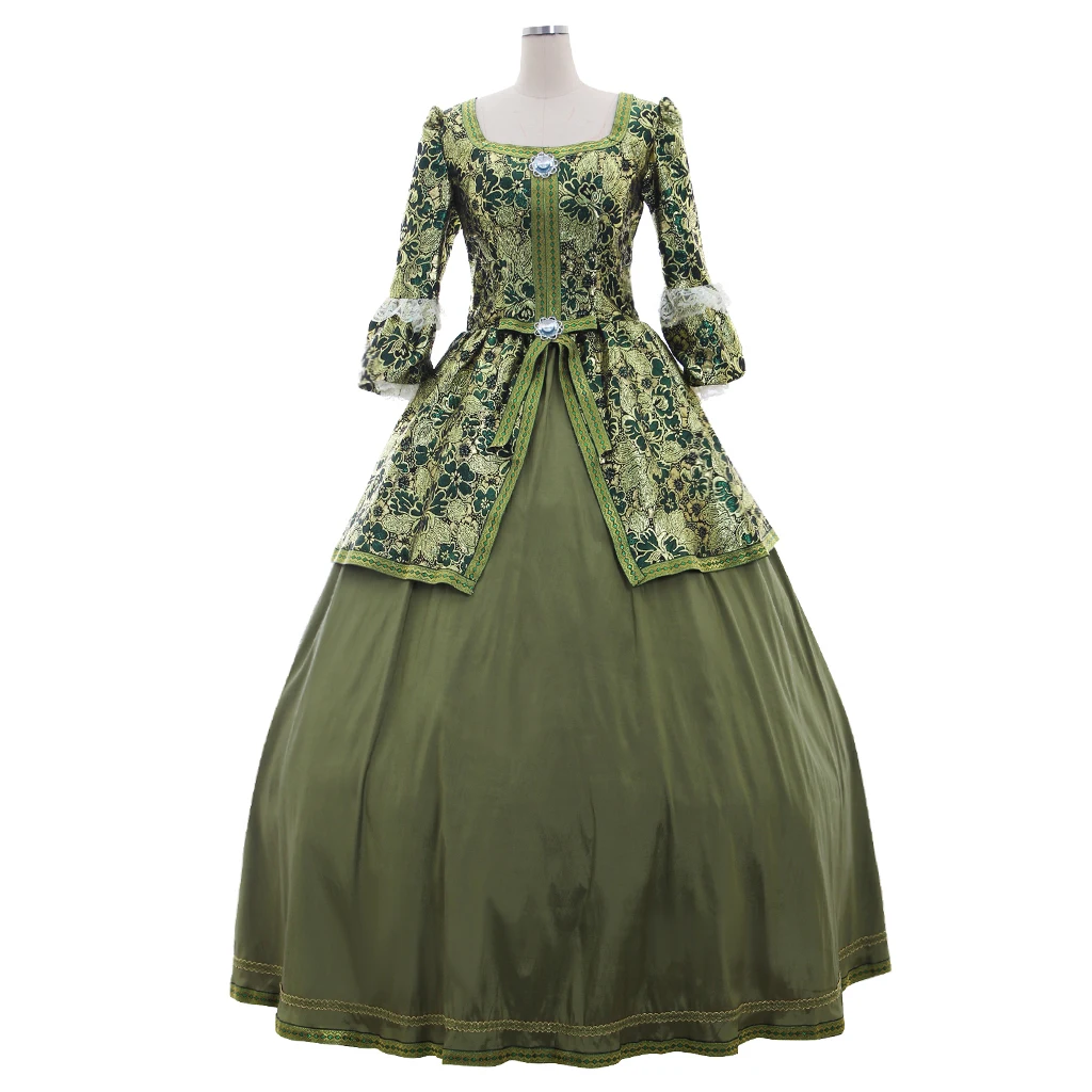 

Victorian Royal Court Noble Dress Green Princess Costume Medieval Renaissance Jacquard Embroidery Ball Gown Tea Party Outfit