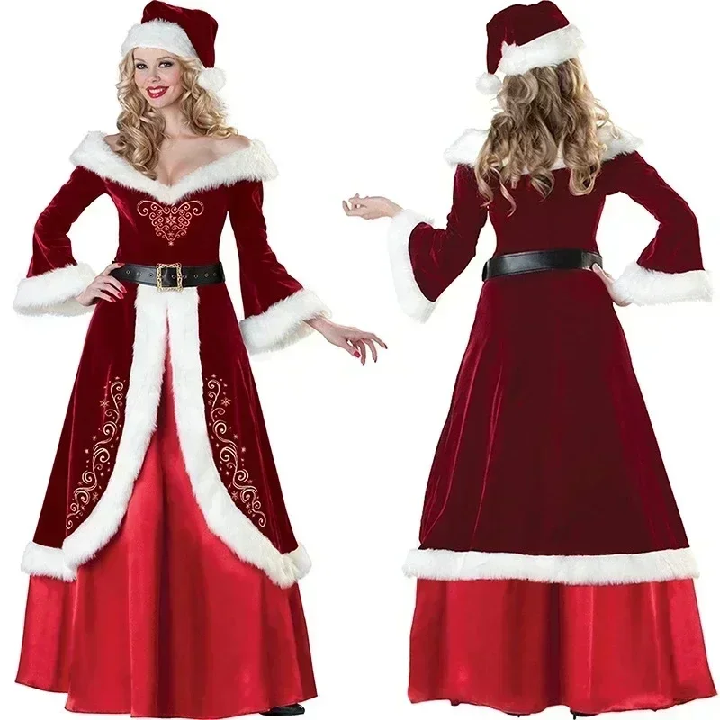 Disfraz de Navidad para fiesta de Navidad, disfraz familiar para hombre y niño, traje de Papá Noel, disfraz de Cosplay de Navidad para adulto