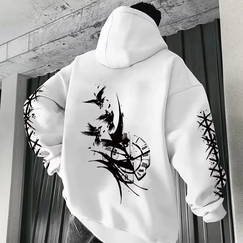 

2025 Spring and Autumn New Fashionable Hoodie Fun Supernatural Crow Wings Printed Harajuku Sweater Men and Women Long Hoodie