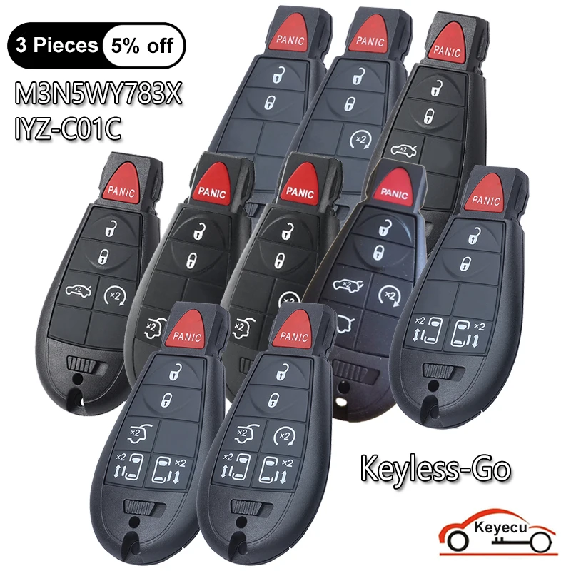 

KEYECU 3 4 5 6 7 Buttons for Jeep Grand Cherokee for Chrysler Town & Country Keyless Go Smart Remote Key Fob M3N5WY783X IYZ-C01C