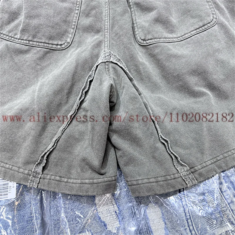 Grey Thug Club Heavyweight Embroidered Logo Shorts Men Women High Street Retro Shorts Loose Casual Shorts