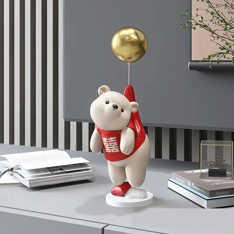 2024 Balloon Polar Bear Resin Creative Ornaments Home Decor Crafts Statue Office Desk Figurines Decor Bookcase Sculpture Crafts