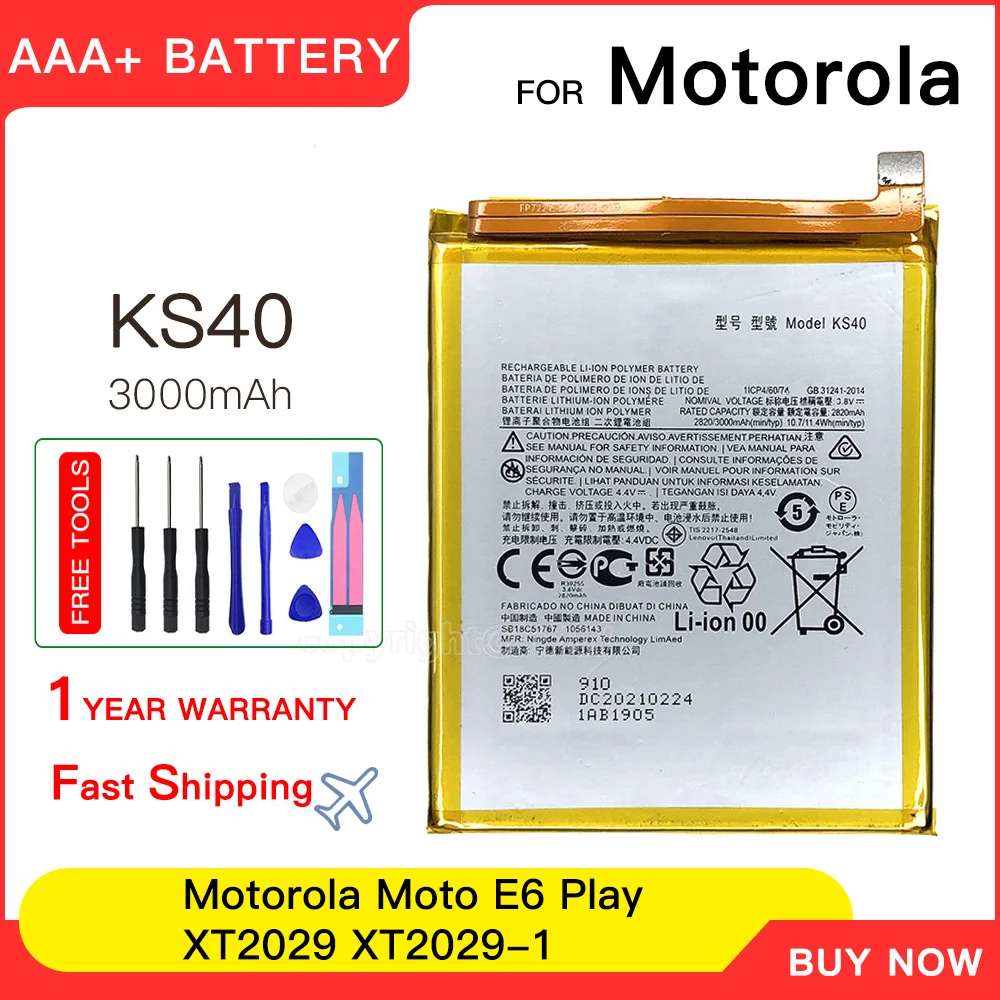 

100% genuine KS40 3000mAh Battery For Motorola Moto E6 Play XT2029 XT2029-1 Replacement Batteries Batteria