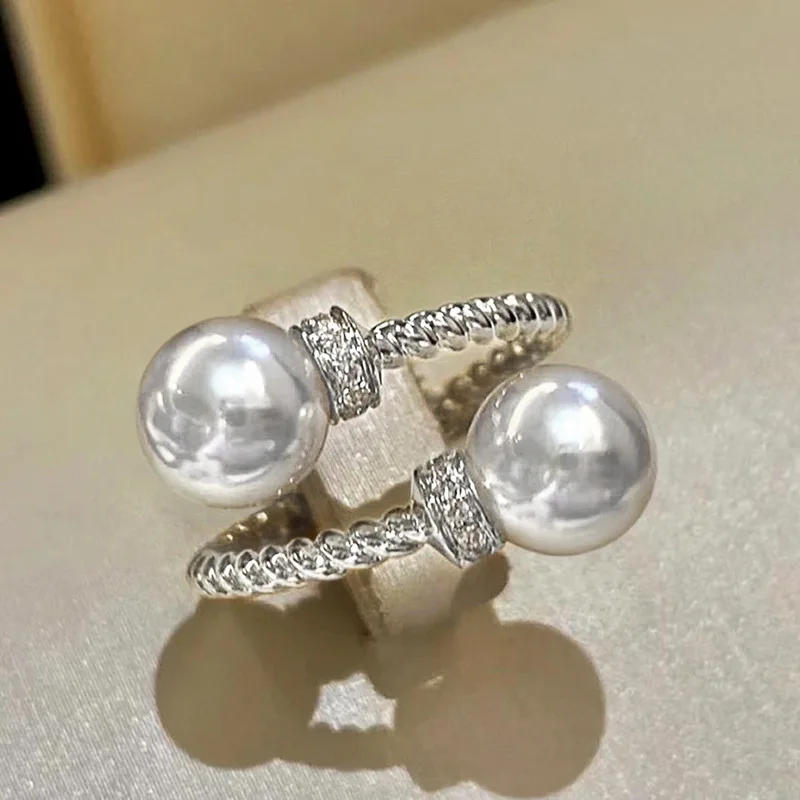 Simple and Fashionable Twisted Double Bead Adjustable Ring, Exquisite and Classic Open Ring