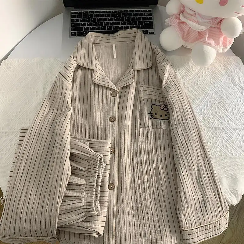 

Sanrio Hello Kitty женские пижамные комплекты для сна Kawaii мультфильм весна и осень брюки с длинными рукавами одежда для сна свободная домашняя одежда
