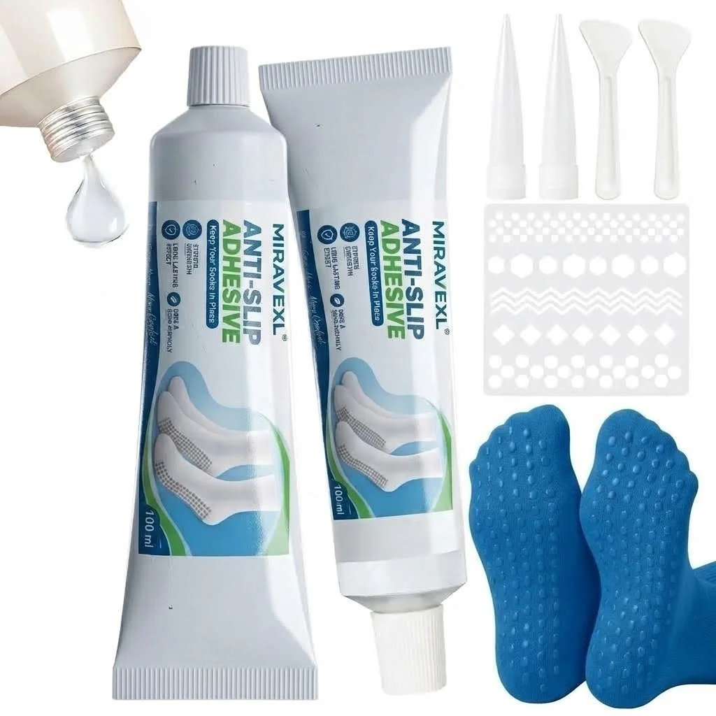 Sock Stop Liquid Silicone Non-Slip Glue with Stencil DIY Grip Adhesive for Socks Slippers Yoga Mats Carpet Floor Mat Pack