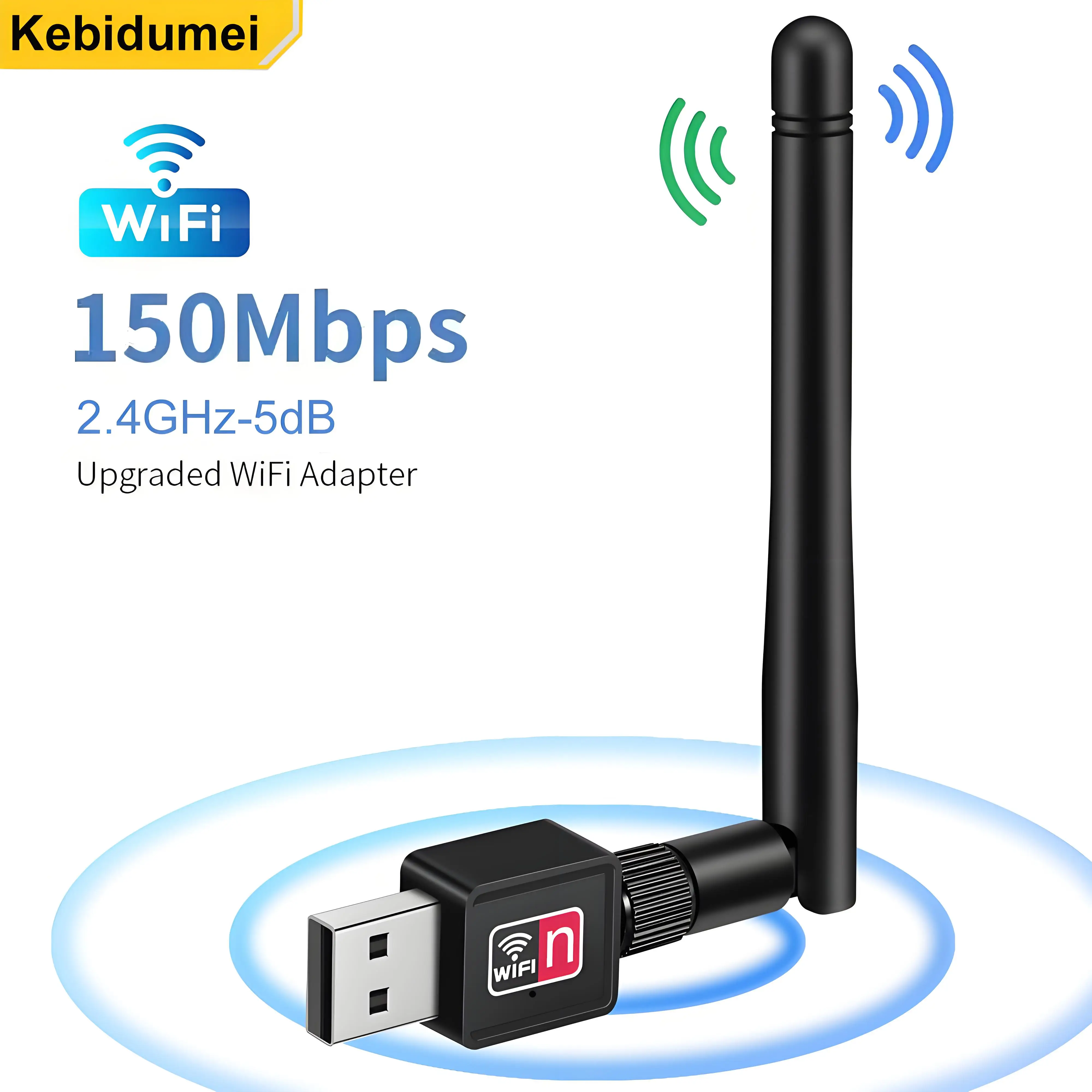 Adaptador WiFi USB de 150Mbps, adaptador de 2,4 GHz, Mini tarjeta de red inalámbrica con antena, dongle USB Ethernet 802.11n/g/b, receptor LAN para PC