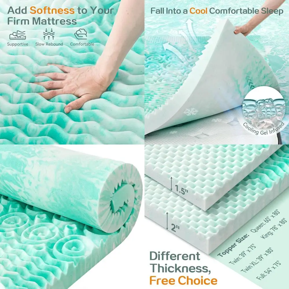 

5-зонный наматрасник из пены с эффектом памяти King Size для снятия давления, толщина 1,5 дюйма, сертифицированный сертифицированный в США, мягкий зеленый цвет