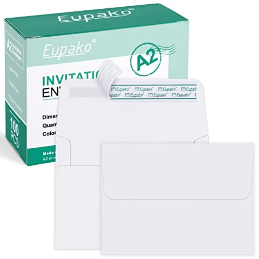 

A2 White Paper Envelopes 100 Pack 4.375x5.75" Invitation Envelopes Self Seal for RSVP, Wedding, Thank you Notes, Greeting Cards