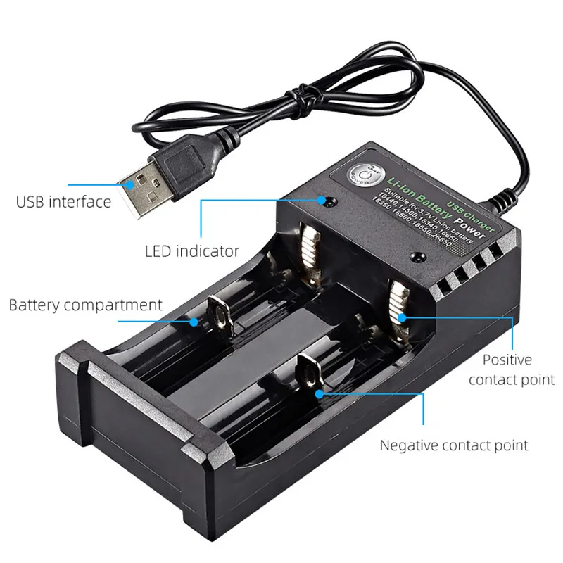 3.7v 2-Slot USb 18650 Battery Charger Dual Independent Charging Adapter Lithium Battery Charger For Batteries 18650