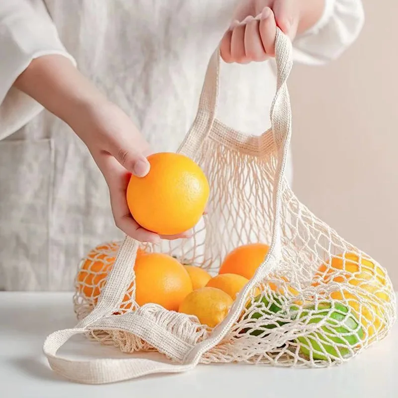 Resuable Shopping Mesh Bags for Fruit Vegetable Grocery Washable Net Turtle String Bag Cotton Totebag Eco-Friendly