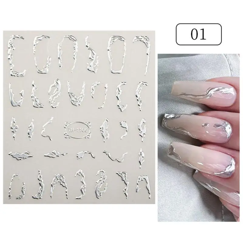 Kolorowa atramentowa kwitnąca marmurowa naklejka na paznokcie geometryczna francuska metalowa naklejka listowa artystyczny Manicure do paznokci CHSTZ-CS203