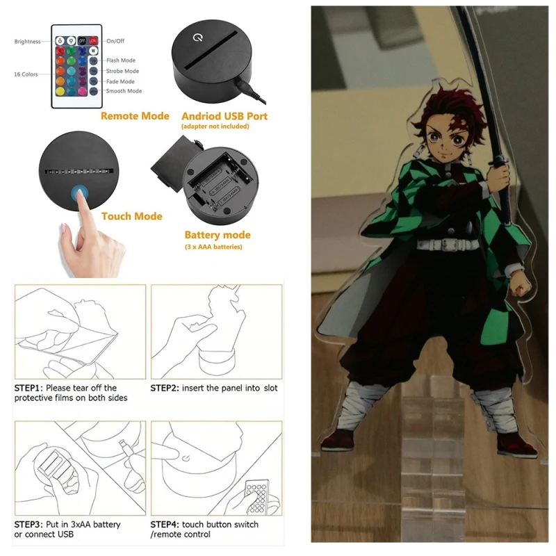 Anime 3D Night Light Lamps Kyojuro Tanjiro Rengoku Kimetsu Nezuko No Yaiba Lamp For Bedroom Wall Art Hoom Deco Moon Lamp Gifts