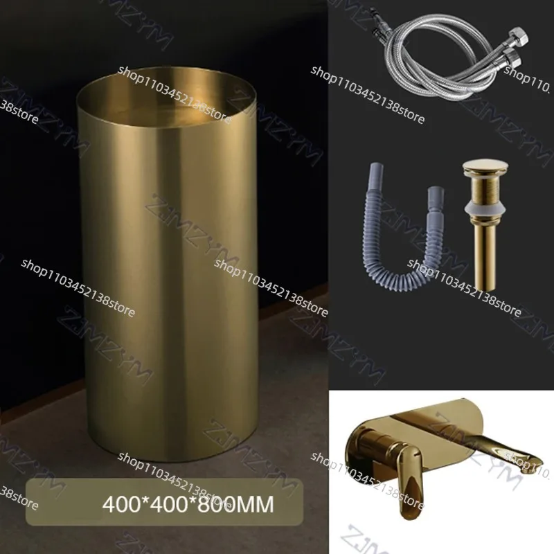 Stainless Steel Wash Basin Floor-standing+Faucet+Copper Drain+Drain Pipe+70CM Inlet Pipe Light Luxury Bathroom Basin 80*40CM