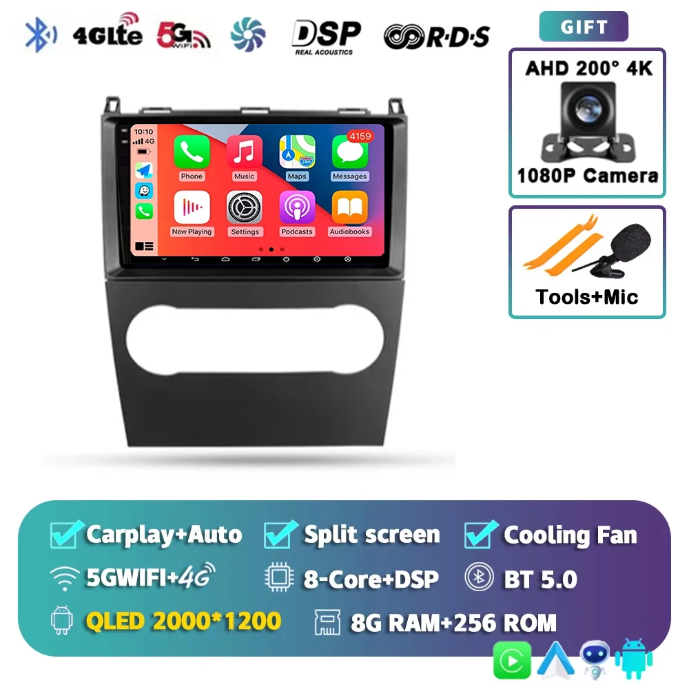 Voor Mercedes-Benz A-Klasse 2 W169 C169 2004 - 2012 2K 12+256 QLED Android 16 CarPlay autoradio multimediaspeler GPS stereo