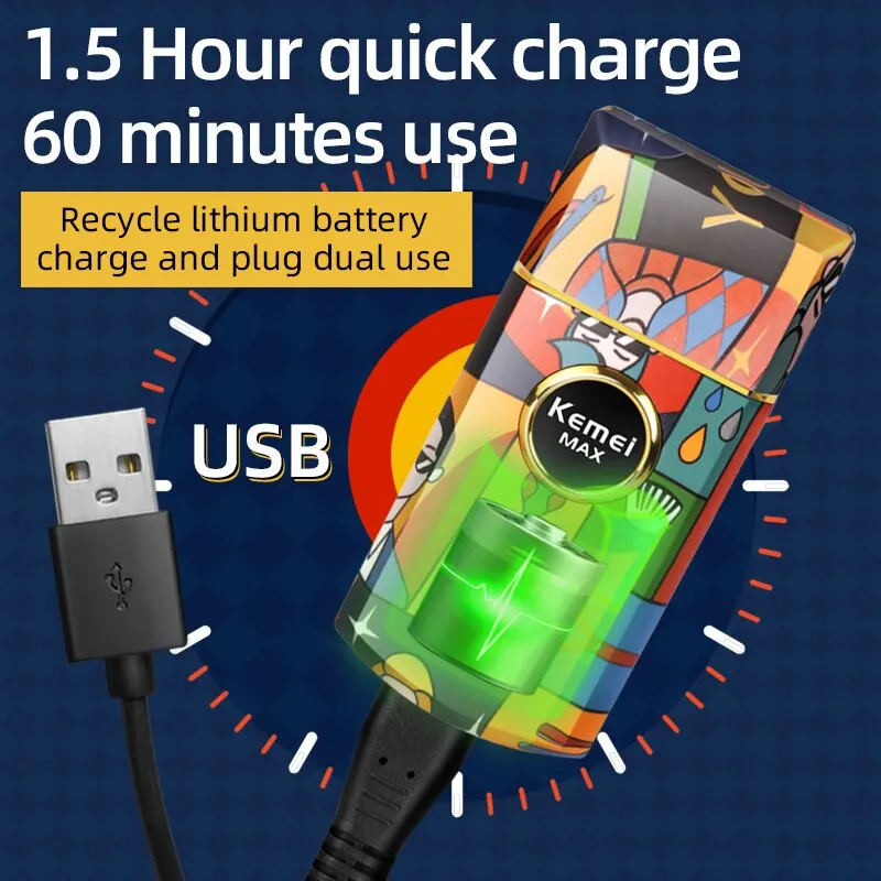 Kemei-RS7098 Mini Professional Electric Shaver, USB Rechargeable Shaver for Men, Facial Grooming Trimmer