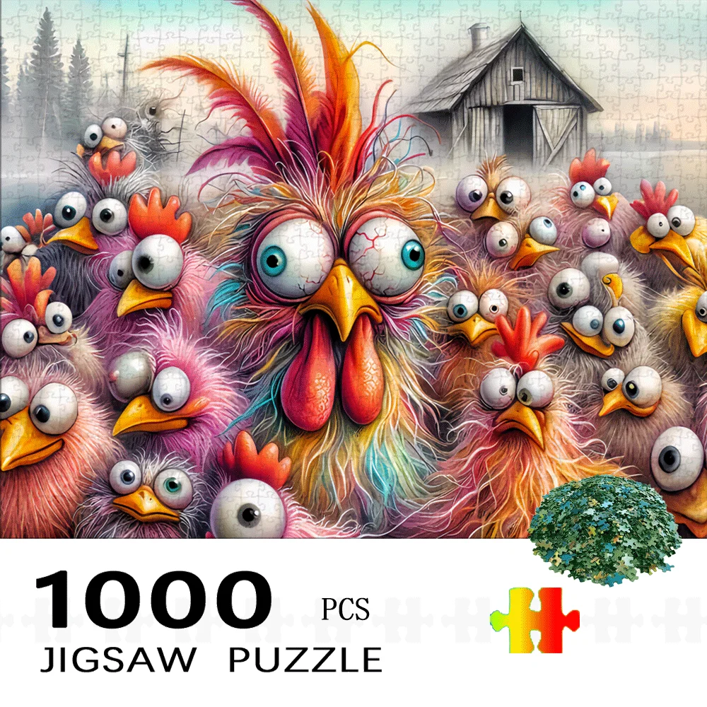 [ألغاز الصور المقطوعة الملونة] 1000 قطعة من أحجية الصور المقطوعة الملونة على شكل قطيع الدجاج |   لعبة ألغاز ورقية كبيرة للمزرعة للبالغين، عائلية
