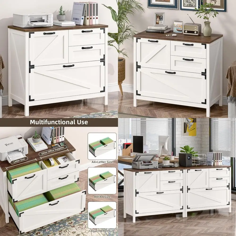 4-Drawer Lateral File Cabinet for Home Office, Large Farmhouse Style, Suitable for Letter, A4, and Legal Size Files