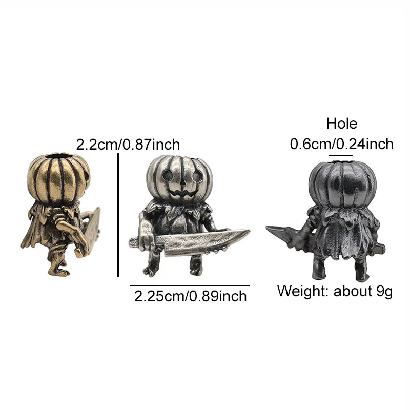 Pumpkin Demon Brass Knife Beads Halloween EDC DIY Paracord Woven Lanyard Pendants Bracelets Charms Jewelry Hangings Accessories
