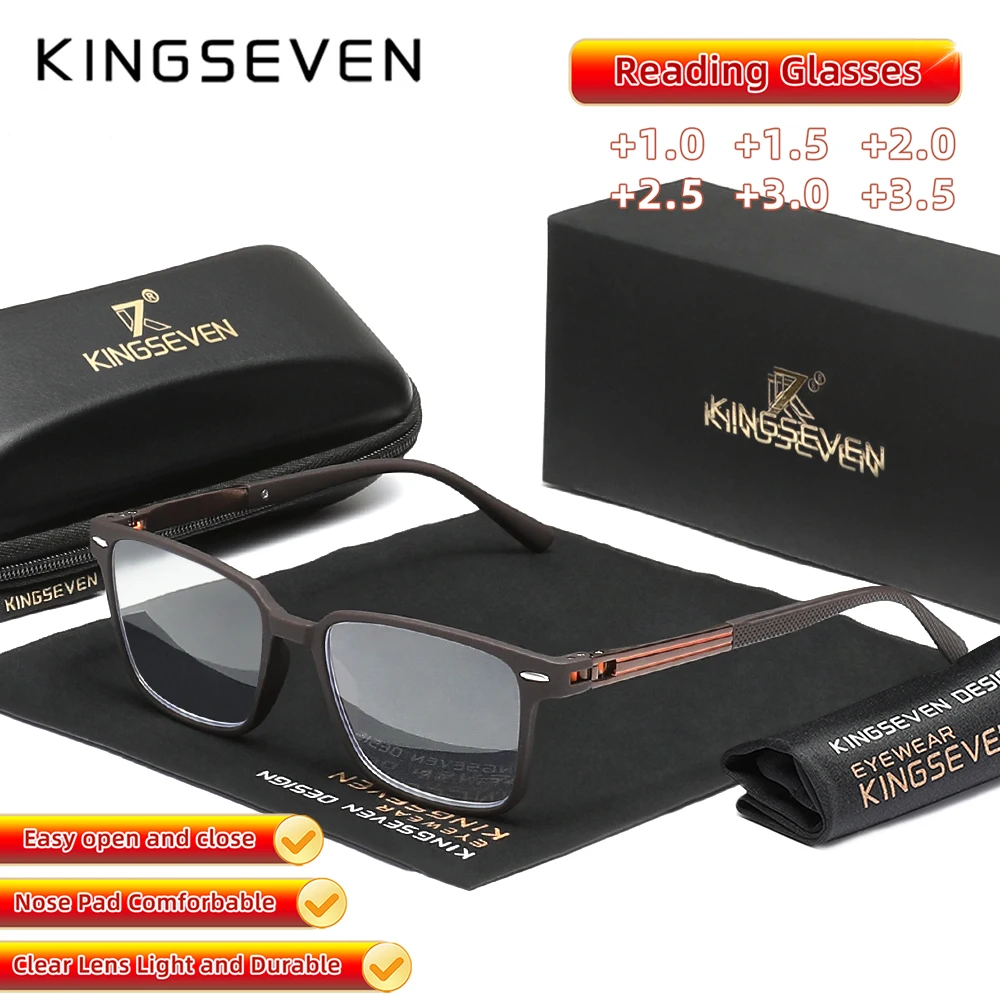 

Очки для чтения KINGSEVEN для мужчин и женщин, повседневные, с диоптриями от +1.0 до +3.5, для пресбиопии и гиперметропии, модные, прямоугольные оправы
